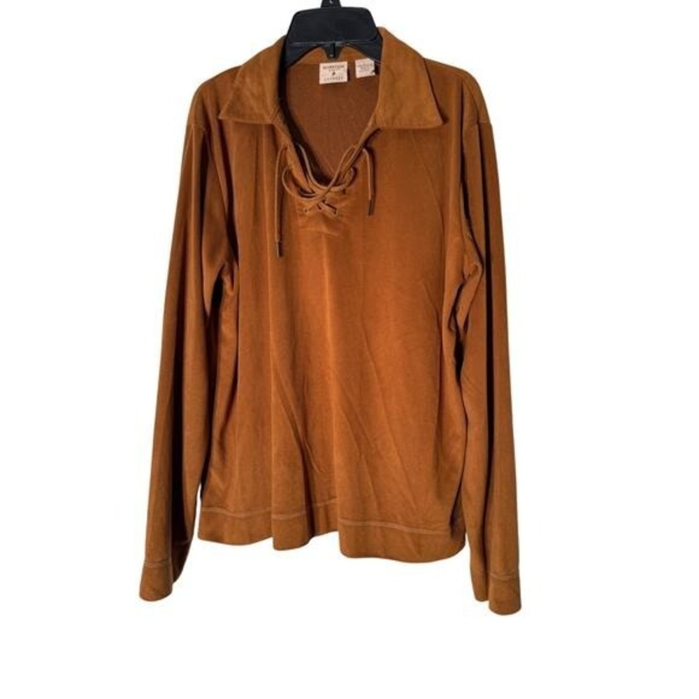 Mountain Lake Casuals Pullover Long Sleeve Lace up Woman's Size XL Camel Brown
